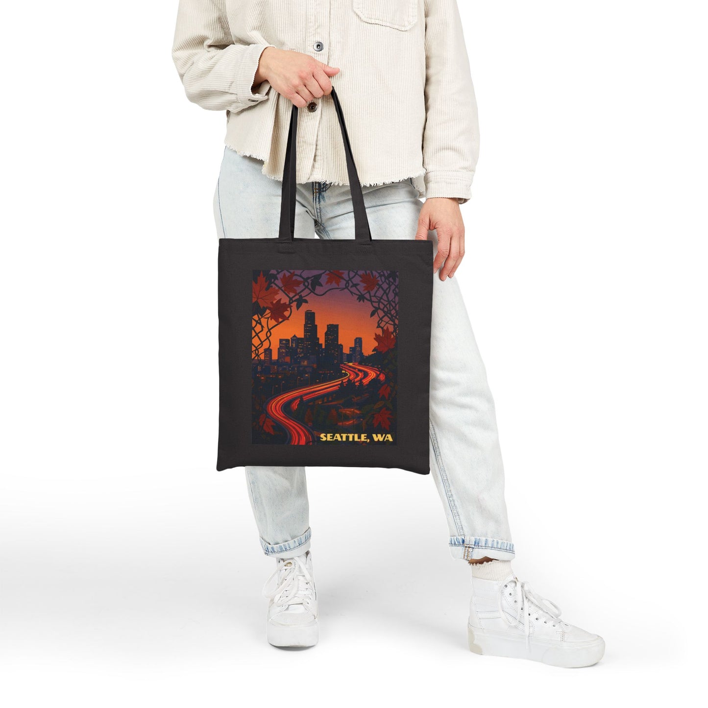 Seattle Sunset Cotton Canvas Tote Bag, Eco-Friendly Shopping Bag, City Art Tote, Travel Accessory, Gift for Seattle Lovers