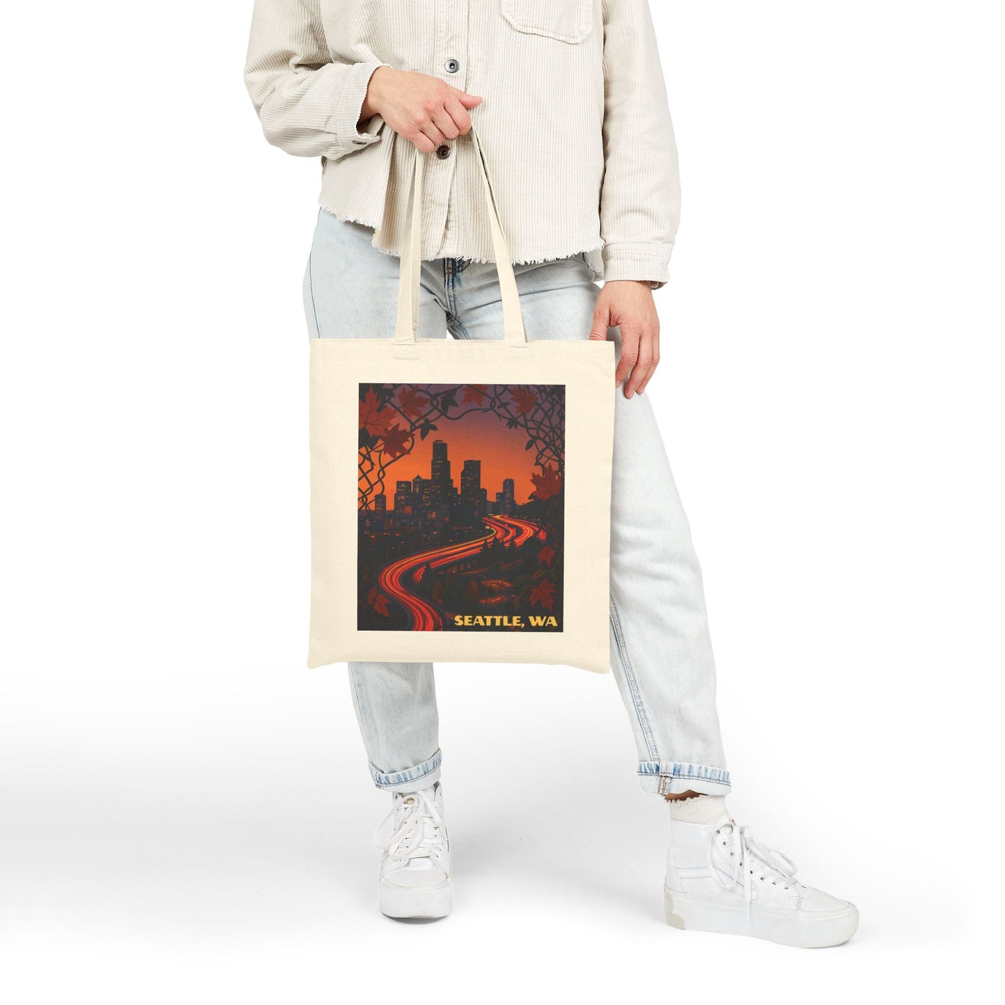 Seattle Sunset Cotton Canvas Tote Bag, Eco-Friendly Shopping Bag, City Art Tote, Travel Accessory, Gift for Seattle Lovers