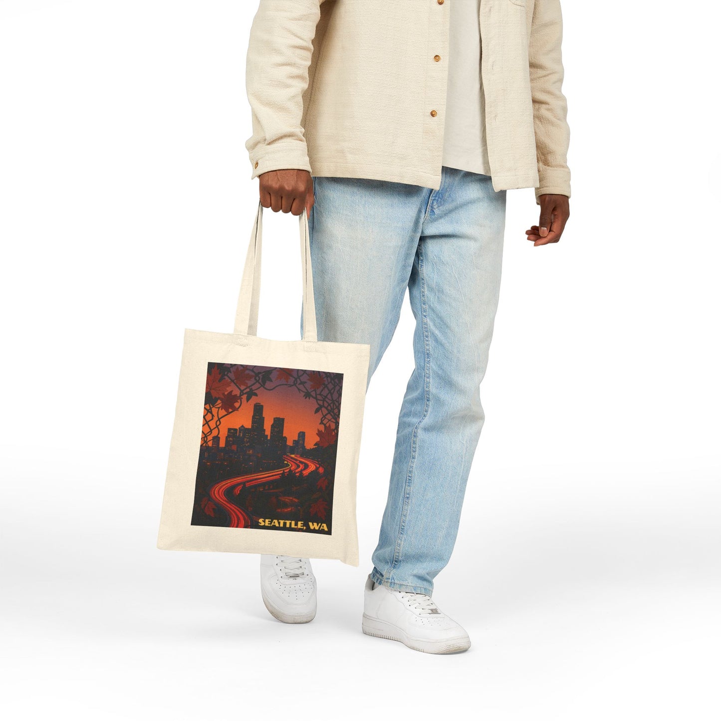 Seattle Sunset Cotton Canvas Tote Bag, Eco-Friendly Shopping Bag, City Art Tote, Travel Accessory, Gift for Seattle Lovers