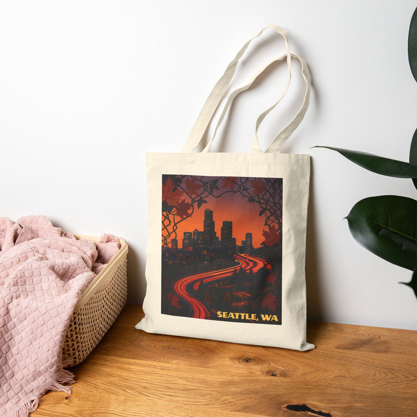 Seattle Sunset Cotton Canvas Tote Bag, Eco-Friendly Shopping Bag, City Art Tote, Travel Accessory, Gift for Seattle Lovers