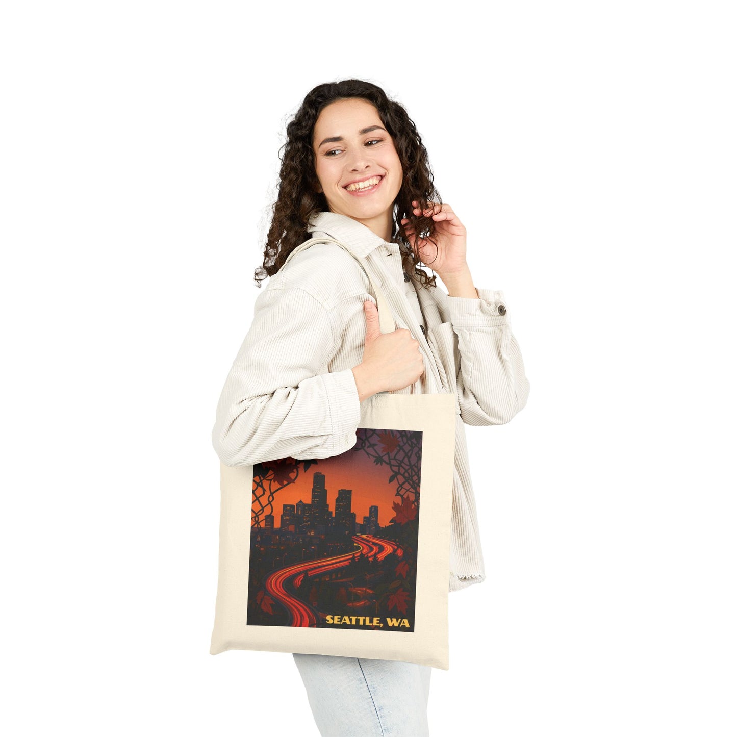 Seattle Sunset Cotton Canvas Tote Bag, Eco-Friendly Shopping Bag, City Art Tote, Travel Accessory, Gift for Seattle Lovers