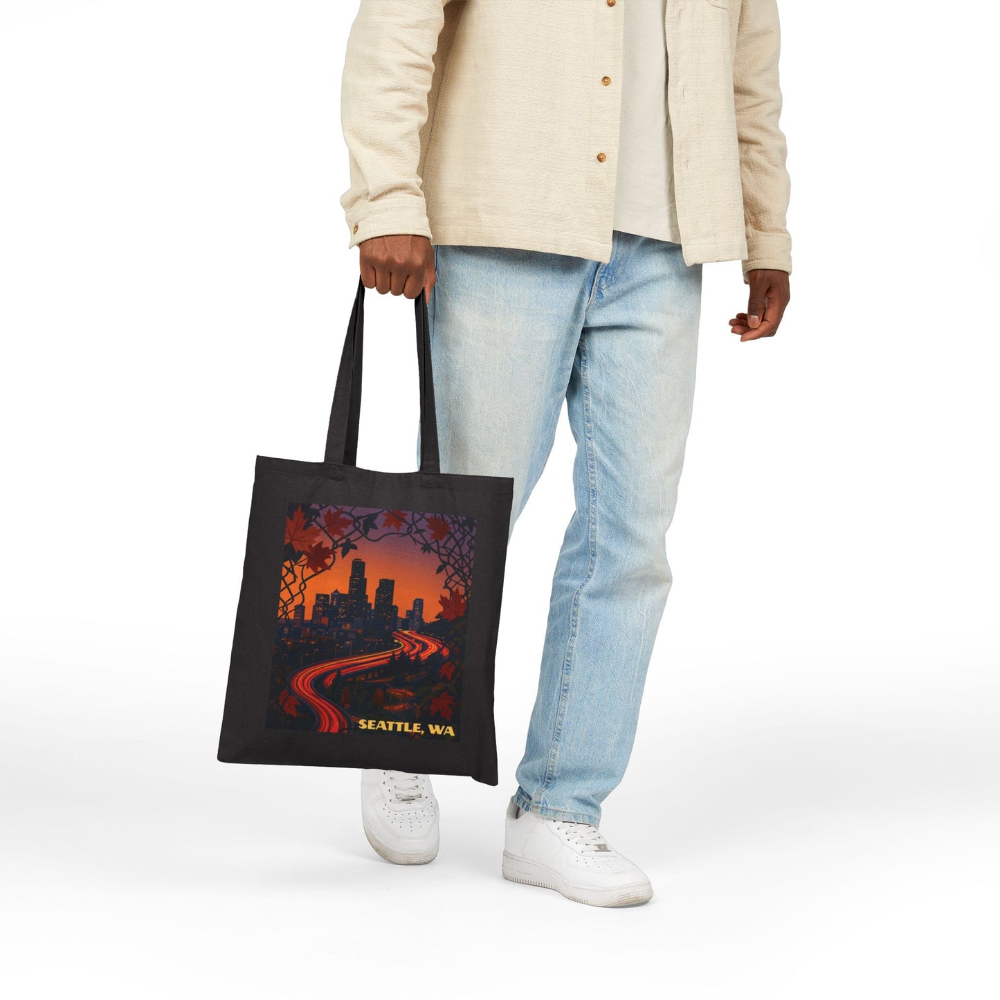 Seattle Sunset Cotton Canvas Tote Bag, Eco-Friendly Shopping Bag, City Art Tote, Travel Accessory, Gift for Seattle Lovers