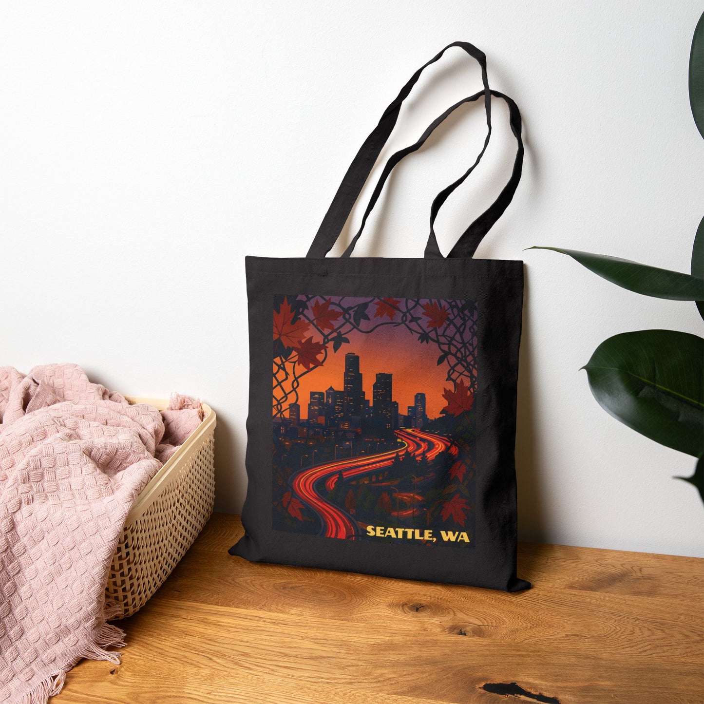 Seattle Sunset Cotton Canvas Tote Bag, Eco-Friendly Shopping Bag, City Art Tote, Travel Accessory, Gift for Seattle Lovers