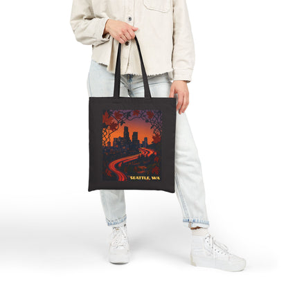 Seattle Sunset Cotton Canvas Tote Bag, Eco-Friendly Shopping Bag, City Art Tote, Travel Accessory, Gift for Seattle Lovers