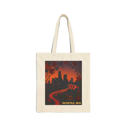 Seattle Sunset Cotton Canvas Tote Bag, Eco-Friendly Shopping Bag, City Art Tote, Travel Accessory, Gift for Seattle Lovers
